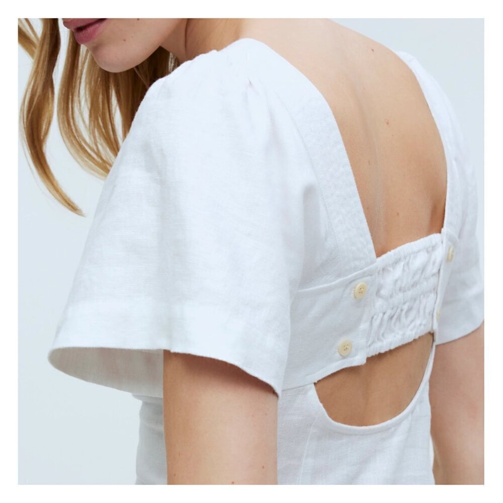 Madewell Square-Neck 100% Linen Mini Dress in White Size 12 - Picture 3 of 9
